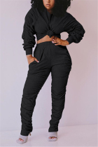 Black Fashion Sexy adult Ma'am Patchwork Solid Two Piece Suits Straight Long Sleeve Two Pieces