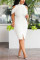 White Fashion Sexy Off The Shoulder Sleeveless Mandarin Collar Pencil Skirt Knee Length Solid Dresses