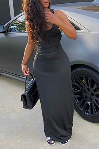 Black Milk. Fashion Sexy adult Ma'am Tank Sleeveless Square Step Skirt Floor-Length Solid backless Dresses