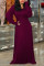 Wine Red Fashion lantern sleeve Long Sleeves O neck A-Line Floor-Length Solid Dresses