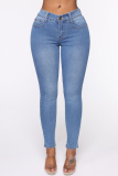 Blue Fashion Sexy Skinny Solid Bottoms