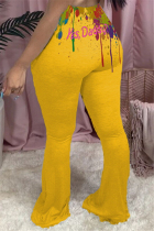 Yellow Blends Elastic Fly Mid Print Boot Cut Pants Bottoms