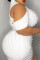 White Fashion Sexy Off The Shoulder Sleeveless Mandarin Collar Pencil Skirt Knee Length Solid Dresses