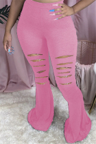 Pink Elastic Fly Mid Solid Boot Cut Pants Bottoms