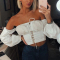 White Fashion Sexy Sweet Daily Strapless Half Sleeve Off The Shoulder Short Solid Tops