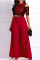 Red Fashion Sexy O Neck Short Sleeve Regular Sleeve Regular Patchwork Print Jumpsuits（Without Belt）