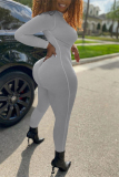 Grey Fashion Solid Long Sleeve Jumpsuits