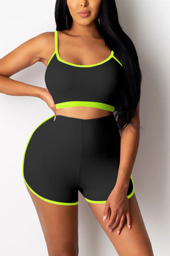 Black Milk Silk Fashion Casual adult Ma'am Patchwork Solid Two Piece Suits Straight Sleeveless Two Pieces
