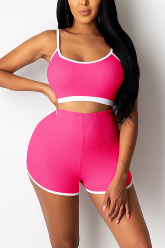 rose red Milk Silk Fashion Casual adult Ma'am Patchwork Solid Two Piece Suits Straight Sleeveless Two Pieces