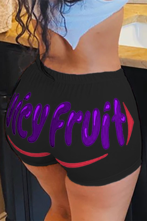 Red purple Elastic Fly Low Print Straight shorts Bottoms