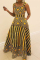 Yellow Fashion Sexy Spaghetti Strap Sleeveless Spaghetti Strap Sling Dress Floor Length Striped Print Dresses