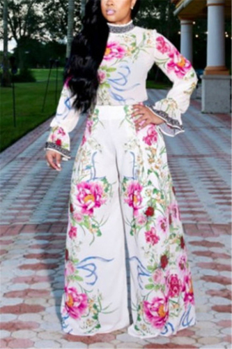 White Fashion Casual Long Sleeve Turtleneck Regular Sleeve Regular Print Two Pieces