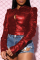 Red PU cardigan Long Sleeve Solid Tops