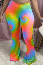 Orange Elastic Fly Mid Print Boot Cut Pants Bottoms