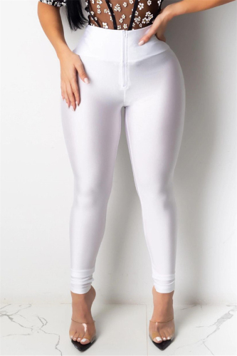 White Fashion Casual Skinny Solid Bottoms