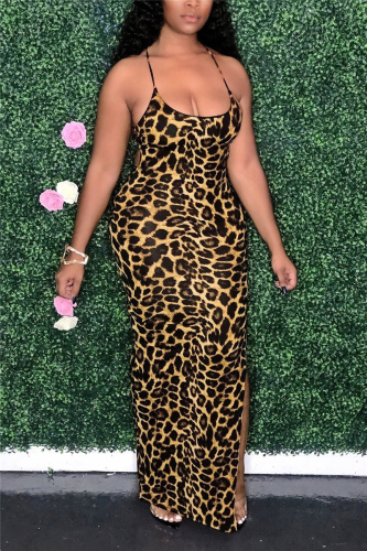 Yellow Sexy Off The Shoulder Sleeveless Spaghetti Strap Floor Length Print Dresses