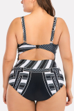 Black White Fashion Sexy V Neck Sleeveless Spaghetti Strap Patchwork Plus Size Swimwears