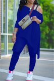 Blue Fashion Sexy Casual Solid Straight Long Sleeve Two Pieces