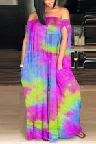 purple Fashion adult Ma'am Street One word collar Print Tie Dye Plus Size