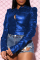 Hide Blue PU cardigan Long Sleeve Solid Tops