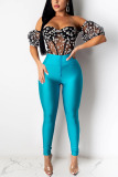 Light Blue Fashion Casual Skinny Solid Bottoms