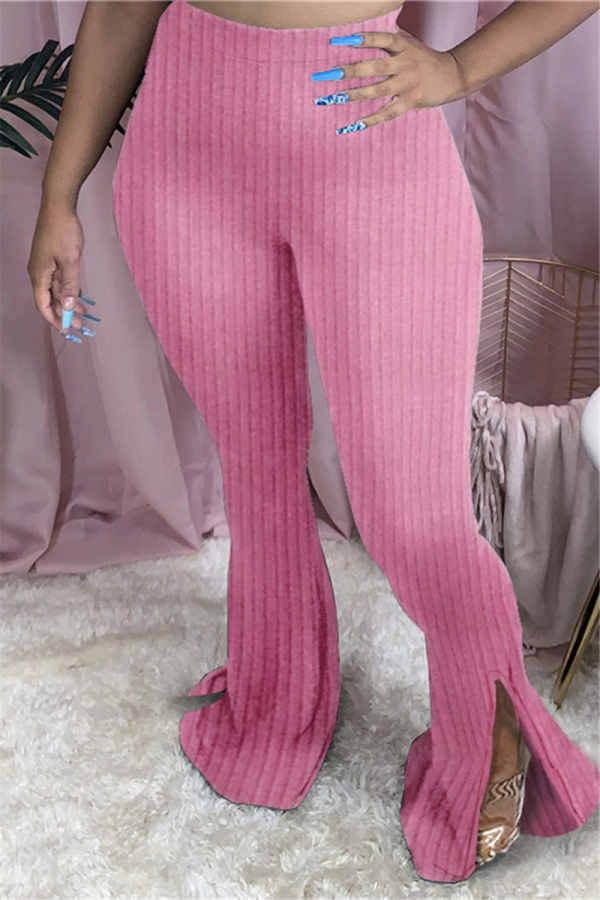Pink Fashion Casual Boot Cut Solid Trousers