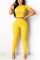 Yellow Fashion Short Sleeve O Neck Regular Sleeve Short Solid Two Pieces