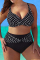 Black Fashion Sexy Spaghetti Strap Sleeveless Off The Shoulder Print Plus Size Swimsuit