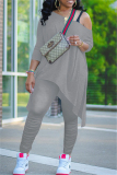 Grey Fashion Sexy Casual Solid Straight Long Sleeve Two Pieces
