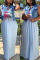 Hide Blue Fashion Sexy adult Black Light Blue Hide Blue Spaghetti Strap Sleeveless Slip A-Line Ankle-Length Print Patchwork lip Dresses