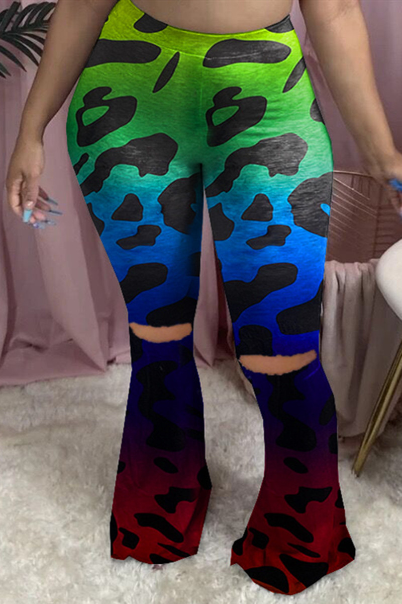 

Blue Green Fashion Sexy Print Plus Size Trousers