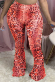 Red Elastic Fly Mid Leopard Boot Cut Pants Bottoms