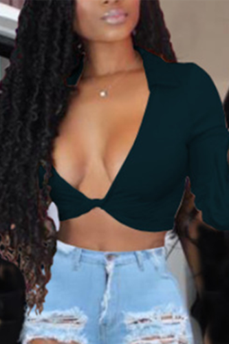 Black V Neck Long Sleeve Solid Tops