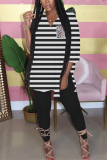 Pink Milk Silk Casual Striped Print pencil Long Sleeve Two Pieces