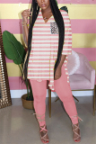 Black Milk Silk Casual Striped Print pencil Long Sleeve Two Pieces