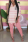 Pink Fashion Casual V Neck Regular Sleeve Regular Striped Print Two Pieces