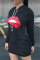 Black Fashion Casual Regular Sleeve Long Sleeve Hooded Collar Printed Dress Mini Lips Printed Dresses