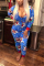 Blue Casual Living Hooded Collar Printed Jumpsuits