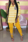 Yellow Fashion Casual V Neck Regular Sleeve Regular Striped Print Two Pieces