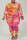 rose red Fashion Casual adult Ma'am O Neck Tie Dye Two Piece Suits Stitching Plus Size
