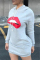 Light Gray Fashion Casual Regular Sleeve Long Sleeve Hooded Collar Printed Dress Mini Lips Printed Dresses
