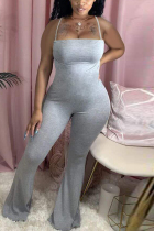 Grey Fashion Sexy Solid Sleeveless Slip Jumpsuits