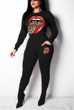 Red venetian Fashion Casual adult Ma'am Print Two Piece Suits pencil Long Sleeve Two Pieces