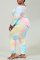 Pink Fashion Casual adult Ma'am O Neck Tie Dye Two Piece Suits Stitching Plus Size