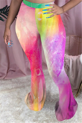 Pink Elastic Fly Mid Print Skinny Pants Bottoms