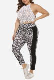 Leopard Fashion Casual Patchwork Leopard Plus Size Trousers