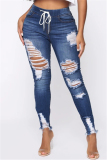 Light Blue Fashion Casual Regular Solid Jeans