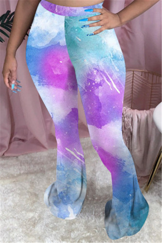 purple Elastic Fly Mid Print Skinny Pants Bottoms