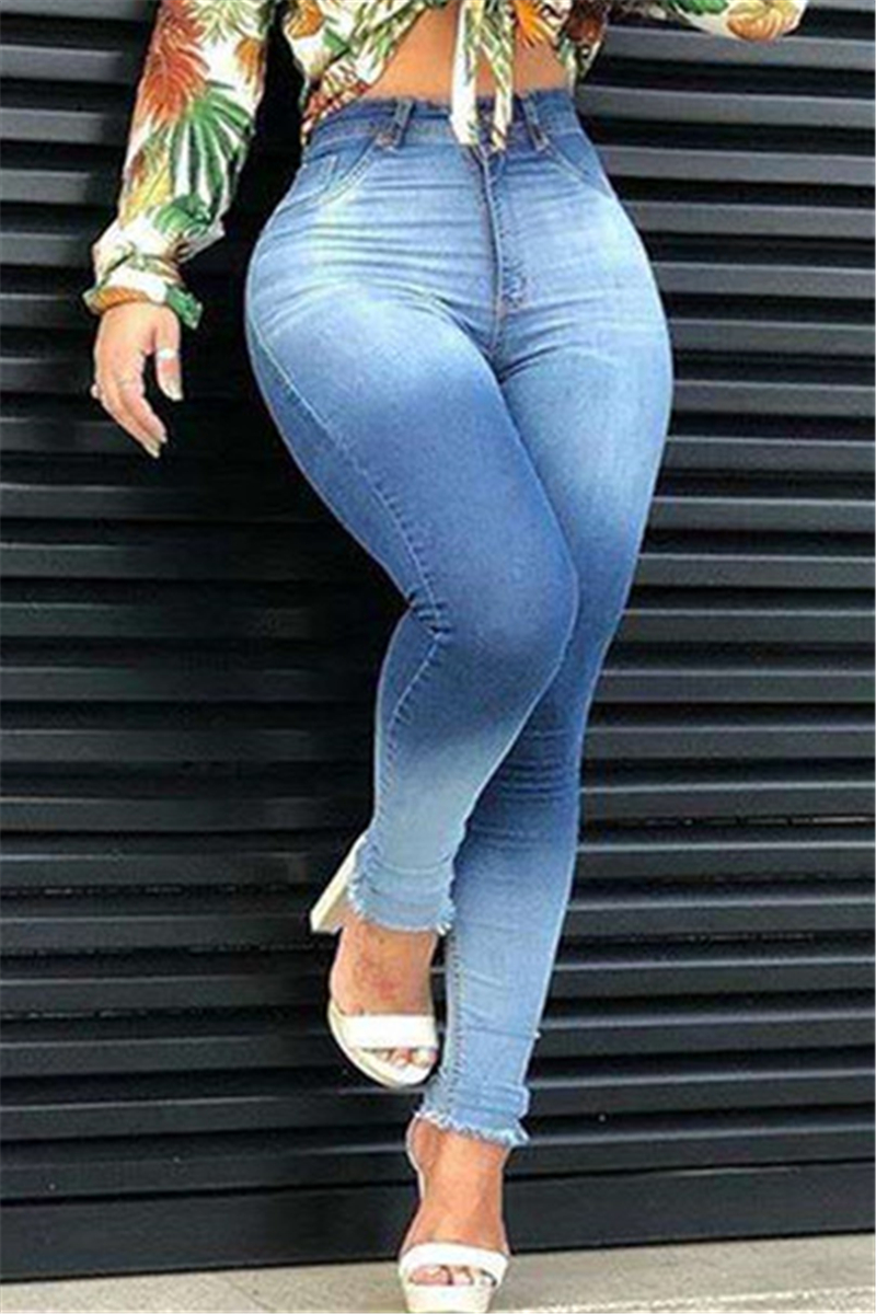 

Light Blue Fashion Casual Skinny Solid Jeans