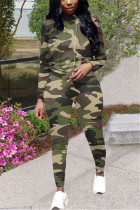 Army Green Fashion adult Ma'am OL Camouflage Two Piece Suits pencil Long Sleeve Two Pieces
